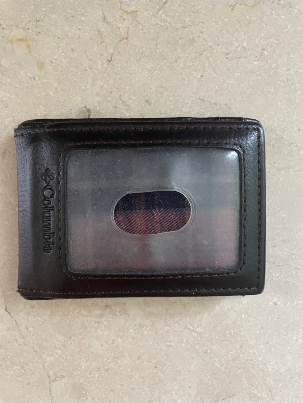 Columbia Black Leather Card & ID Holder with Clear Window